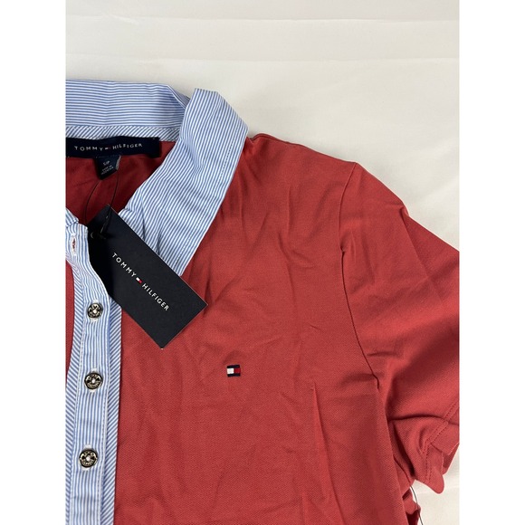 Tommy Hilfiger Women's Red Blue Striped Collar Polo Shirt Size S/P - Picture 1 of 8